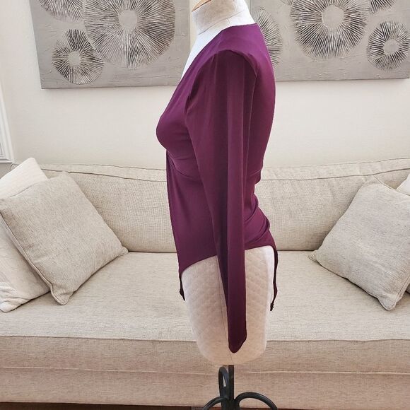 Bar III Twisted Front Thong Bodysuit size Medium in Black Currant. - NEW - Picture 6 of 12